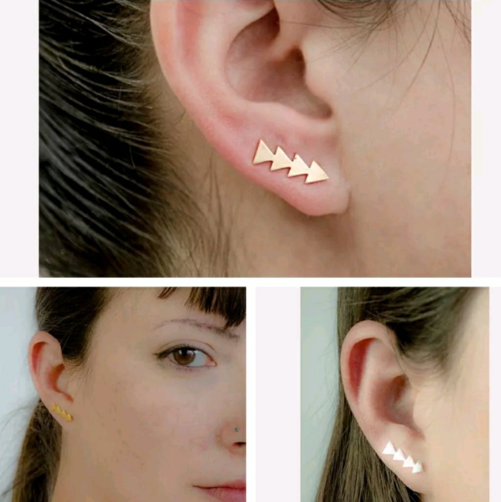 Silver or Gold Ear Climber Chevron Earrings - Picture 2 of 4